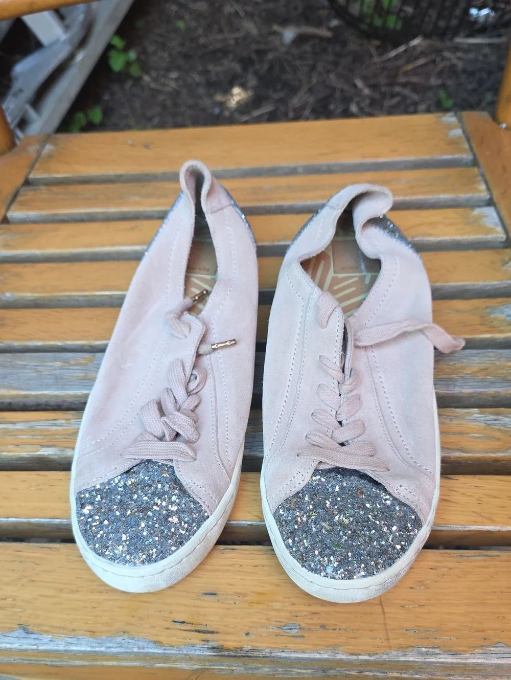 Women's Pink Glitter Toe Slip-On Sneakers